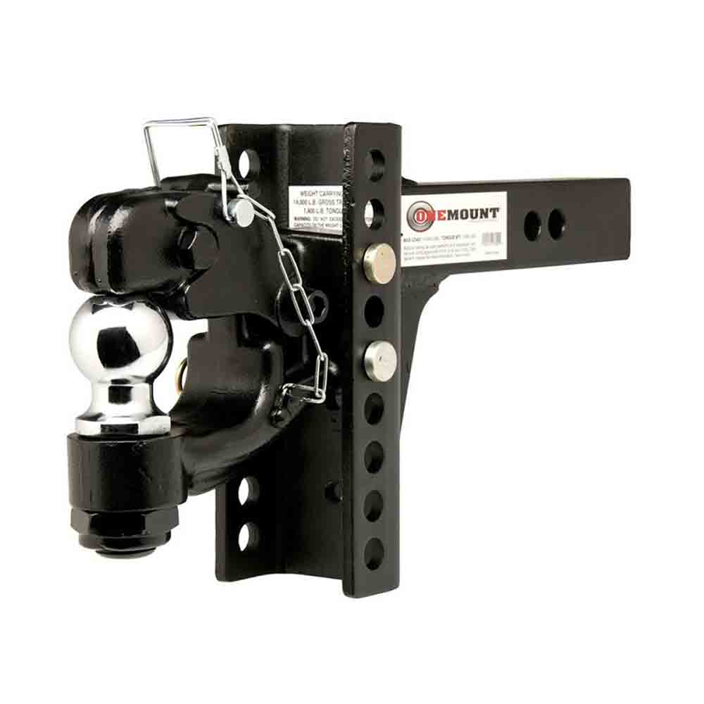 OneMount Pintle Hook and 2 Inch Ball Combo with Adjustable Shank