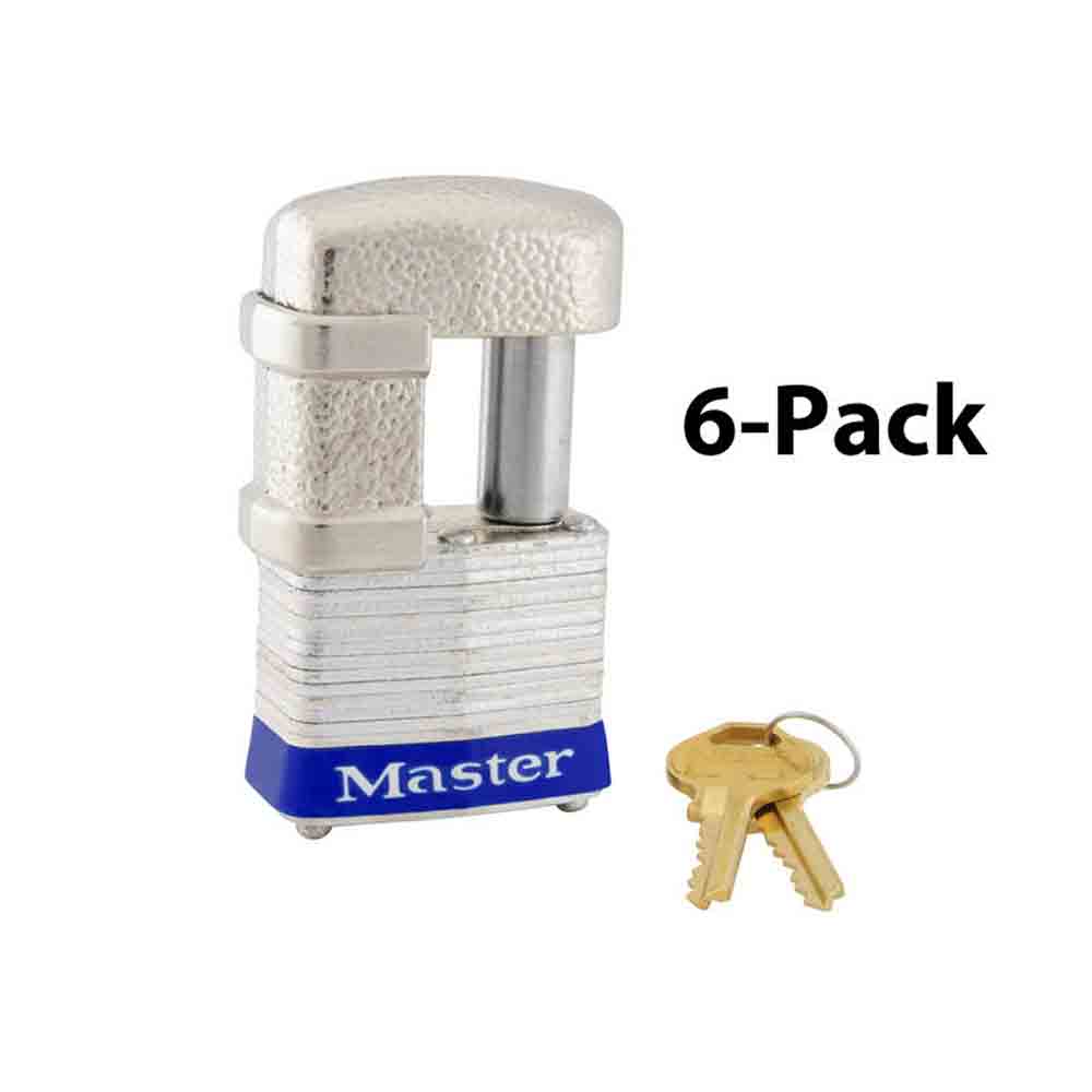 Laminated Steel Pin Tumbler Padlock with Shrouded Shackle - 6-Pack Keyed-Alike