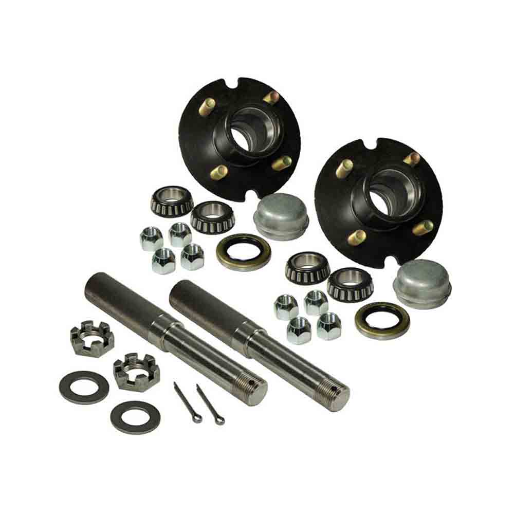 Pair of 4-Bolt on 4 Inch Hub Assemblies with 1 Inch Straight Spindles & Bearings