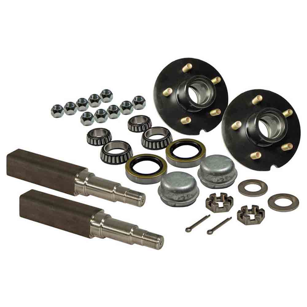 Pair of 5-Bolt On 4-1/2 Inch Hub Assemblies with Square Stock Tapered Spindles & Bearings