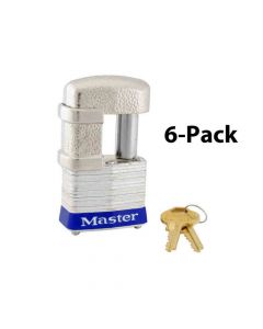 Laminated Steel Pin Tumbler Padlock with Shrouded Shackle - 6-Pack Keyed-Alike