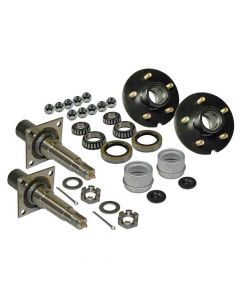 Pair of 5-Bolt on 5 Inch Hub Assemblies with Flanged, Tapered Spindles & Bearings