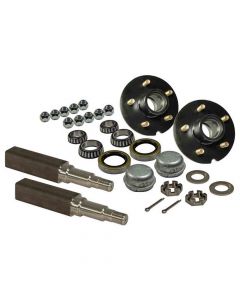 Pair of 5-Bolt On 4-1/2 Inch Hub Assemblies with Square Stock Tapered Spindles & Bearings