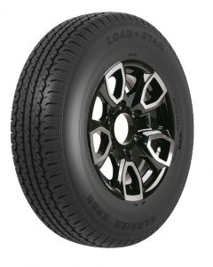 TRAILER TIRE & WHEEL - 14 IN - BLACK ALUMINUM SPOKE WHEEL / 5 ON 4.5 -  ST205/75 R14 - LOAD RANGE C - KARRIER LOAD STAR TIRE