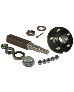 Single - 5-Bolt on 5 Inch Hub Assembly with Square Shaft Tapered Spindle & Bearings