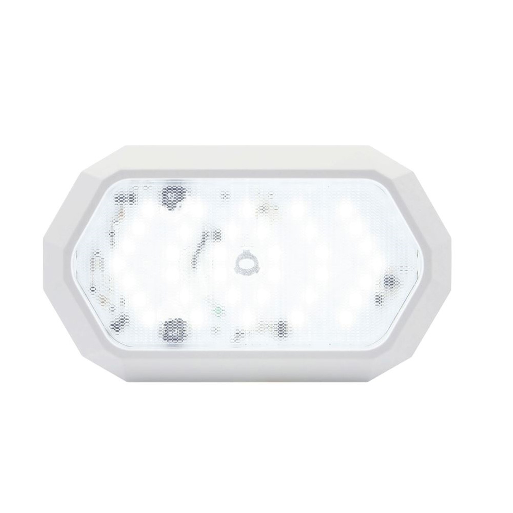 Surface mount LED dome light with white base and trim ring, touch switch on lens, dimmable with memory