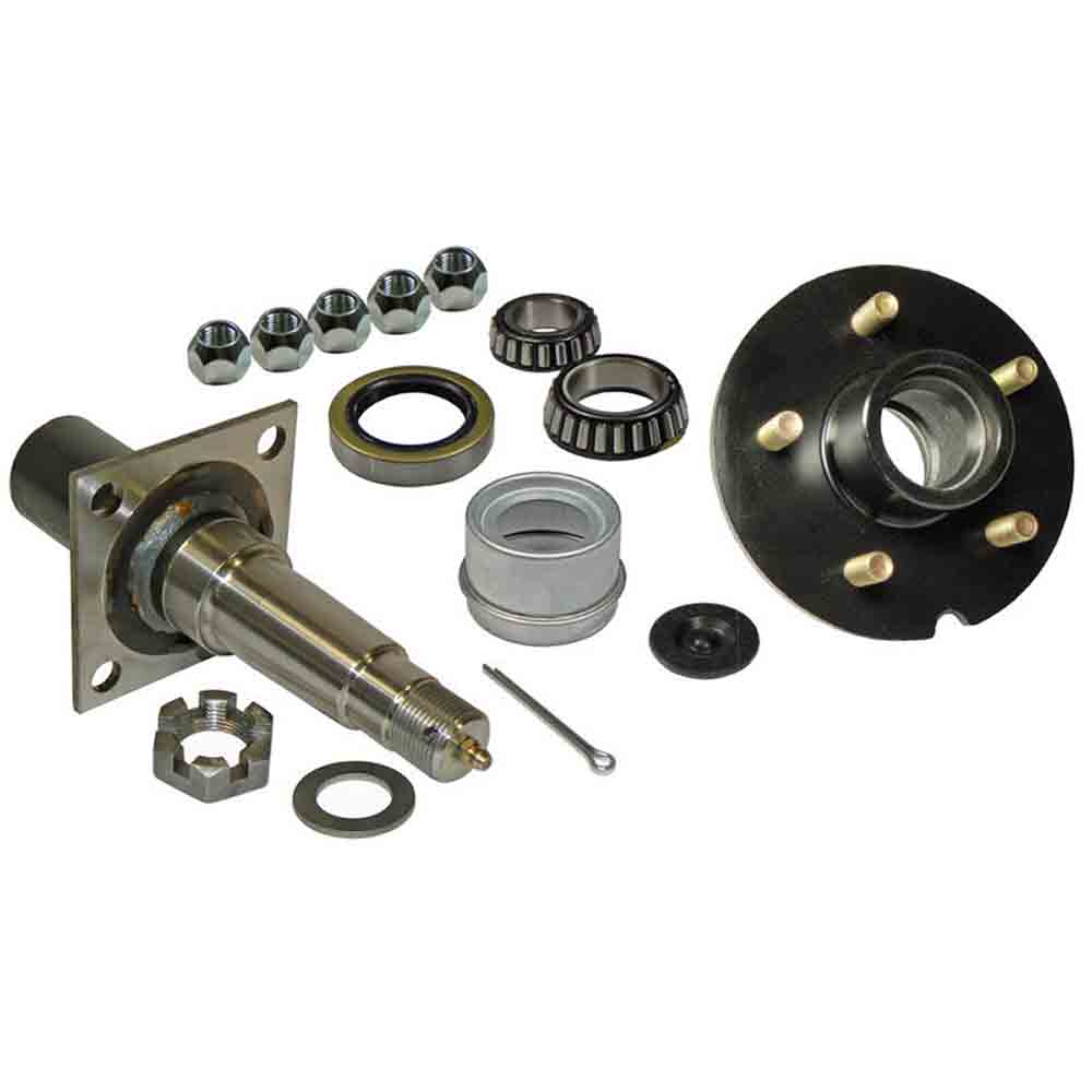 Single - 5-Bolt on 5 Inch Hub Assembly with Flanged, Tapered Spindle & Bearings