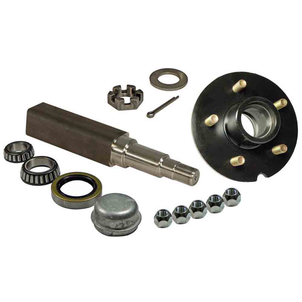 Single - 5-Bolt on 5 Inch Hub Assembly with Square Shaft Tapered Spindle & Bearings